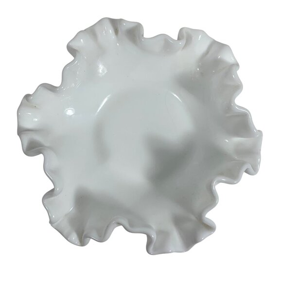 Fenton Hobnail Ruffled White Milk Glass Candy Bowl Decorative Serving Dish VTG - Picture 7 of 14